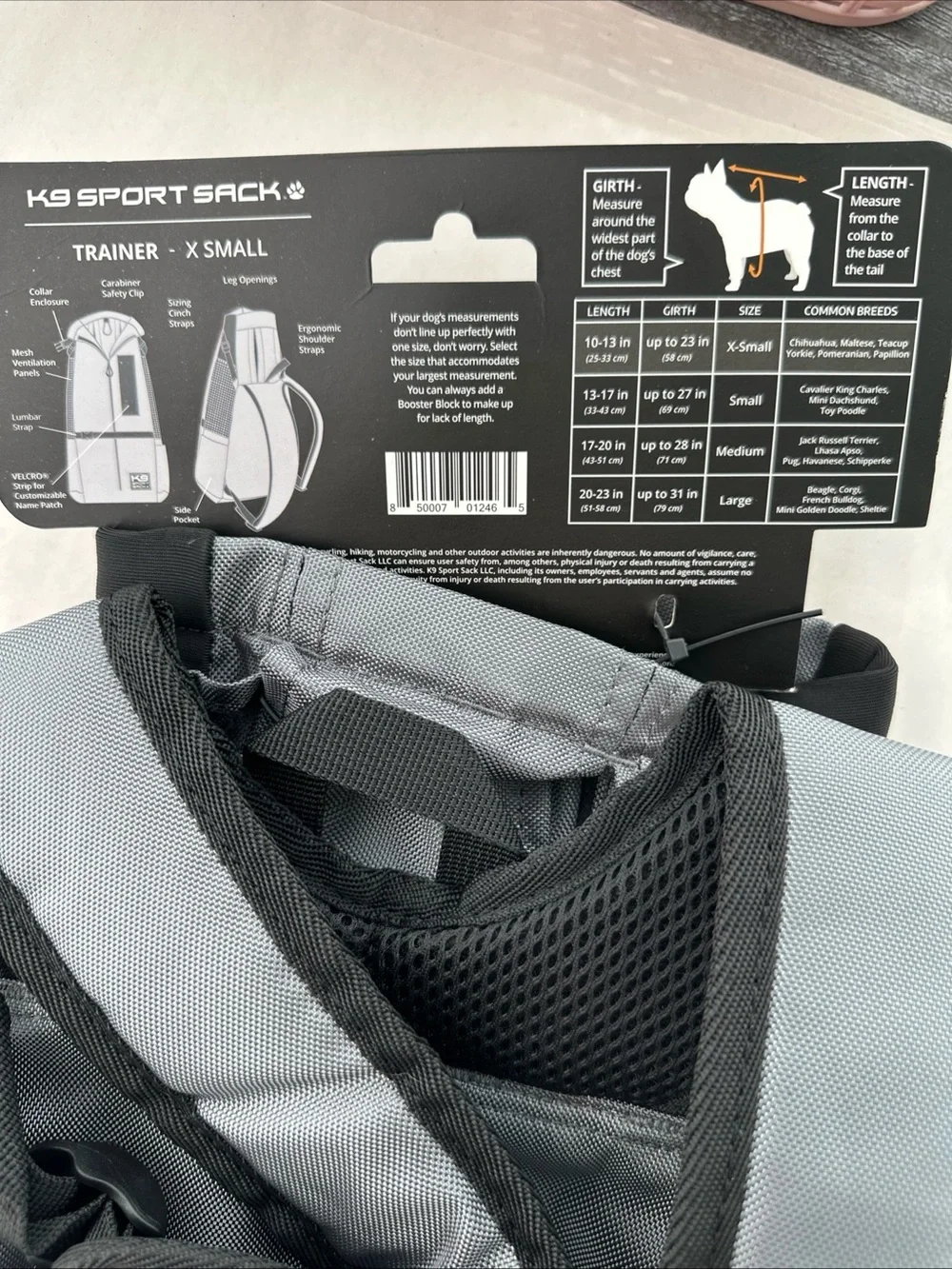 New K9 Sport Sack Trainer Puppy and Small Dog Pet Carrier Size XS Gray